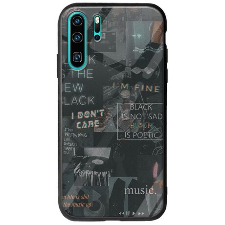 Aesthetic Black Huawei P30 Pro Groove TPU (Tempered Glass και TPU)