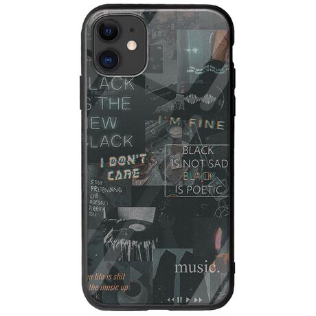 Aesthetic Black iPhone 11 Groove TPU (Tempered Glass και TPU)