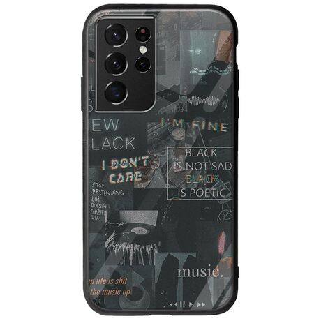 Aesthetic Black Samsung Galaxy S21 Ultra Groove TPU (Tempered Glass και TPU)