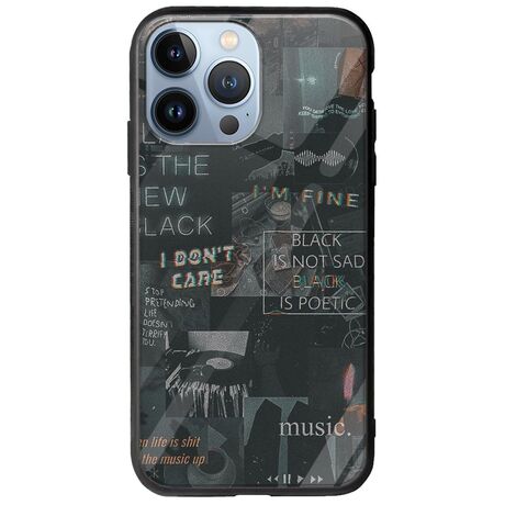 Aesthetic Black iPhone 13 Pro Groove TPU (Tempered Glass και TPU)