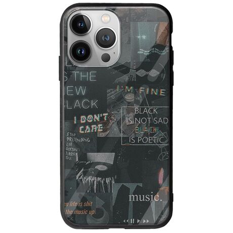 Aesthetic Black iPhone 13 Pro Max Groove TPU (Tempered Glass και TPU)