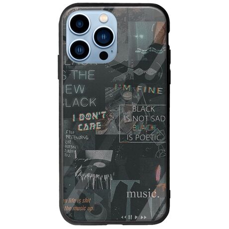 Aesthetic Black iPhone 14 Pro Max Groove TPU (Tempered Glass και TPU)