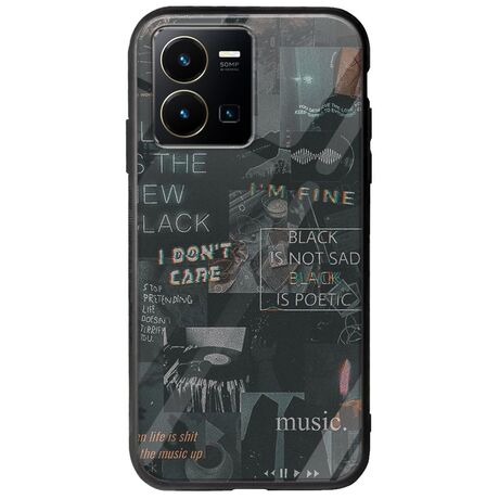 Aesthetic Black Vivo Y35 Groove TPU (Tempered Glass και TPU)