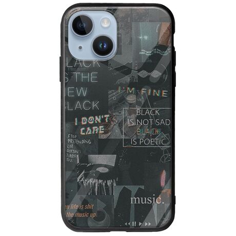 Aesthetic Black iPhone 15 Groove TPU (Tempered Glass και TPU)
