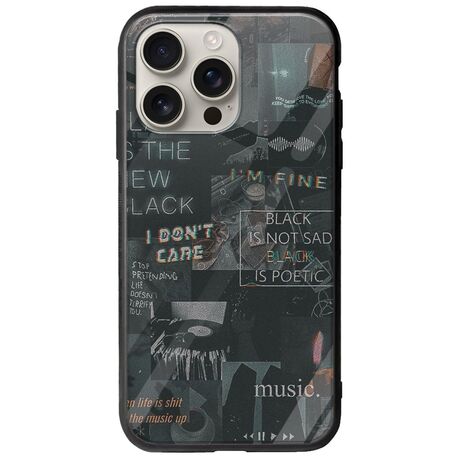 Aesthetic Black iPhone 16 Pro Groove TPU (Tempered Glass και TPU)