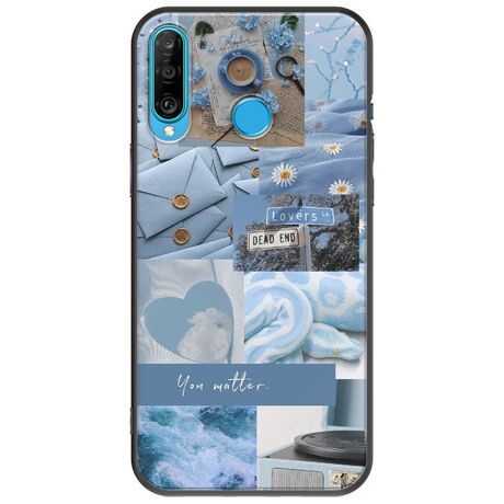 Aesthetic Blue Huawei P30 Lite Black TPU (Μαύρη Σιλικόνη)