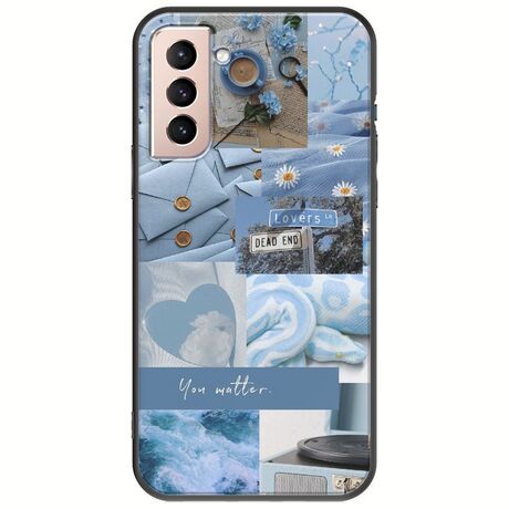 Aesthetic Blue Samsung Galaxy S21 Black TPU (Μαύρη Σιλικόνη)