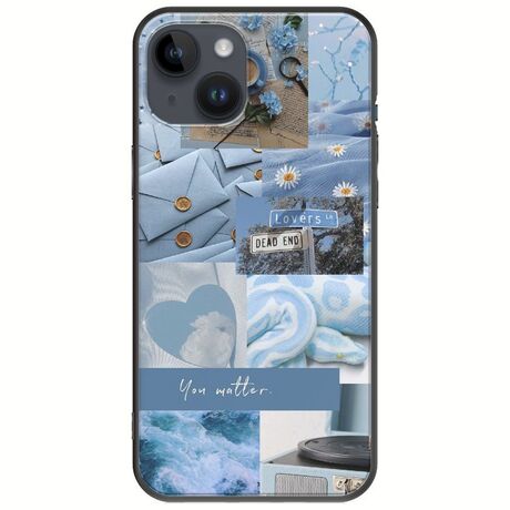 Aesthetic Blue iPhone 15 Plus Black TPU (Μαύρη Σιλικόνη)