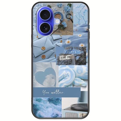 Aesthetic Blue iPhone 16 Black TPU (Μαύρη Σιλικόνη)