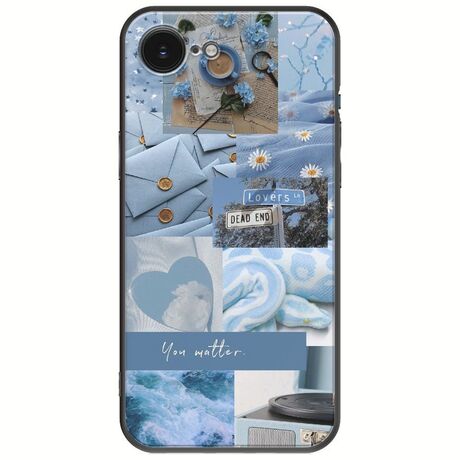 Aesthetic Blue iPhone 16e Black TPU (Μαύρη Σιλικόνη)