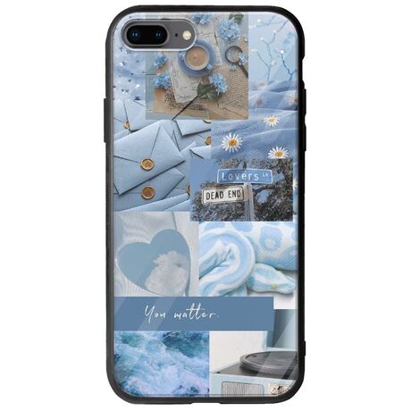 Aesthetic Blue iPhone 8 Plus Groove TPU (Tempered Glass και TPU)