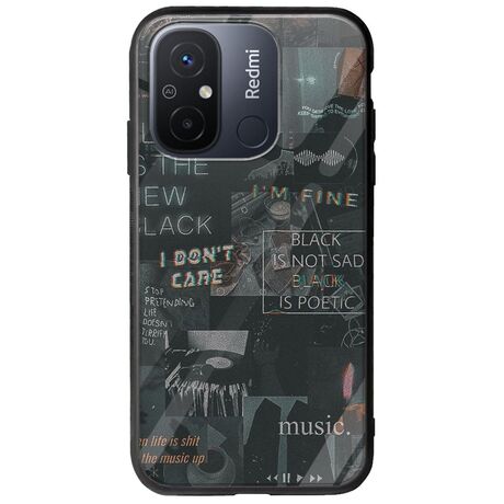 Aesthetic Black Xiaomi Redmi 12C Groove TPU (Tempered Glass και TPU)