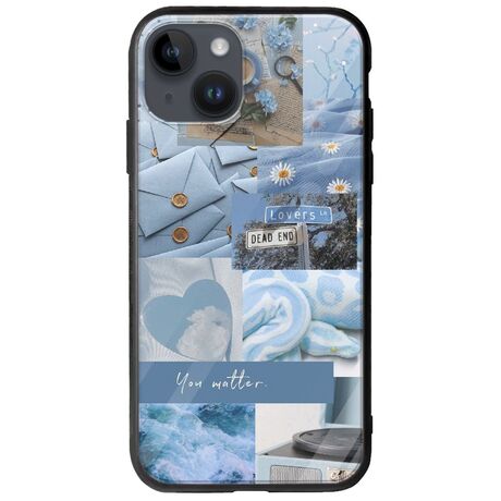 Aesthetic Blue iPhone 15 Plus Groove TPU (Tempered Glass και TPU)