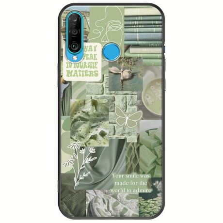 Aesthetic Green Huawei P30 Lite Black TPU (Μαύρη Σιλικόνη)