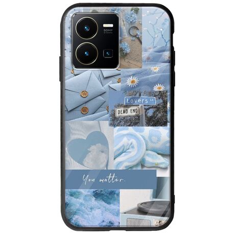 Aesthetic Blue Vivo Y35 Groove TPU (Tempered Glass και TPU)