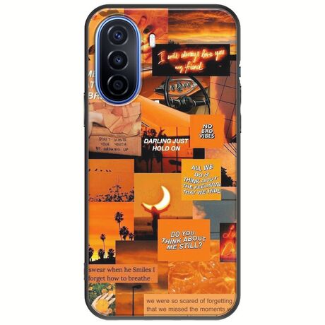 Aesthetic Orange Huawei Nova Y70 Black TPU (Μαύρη Σιλικόνη)