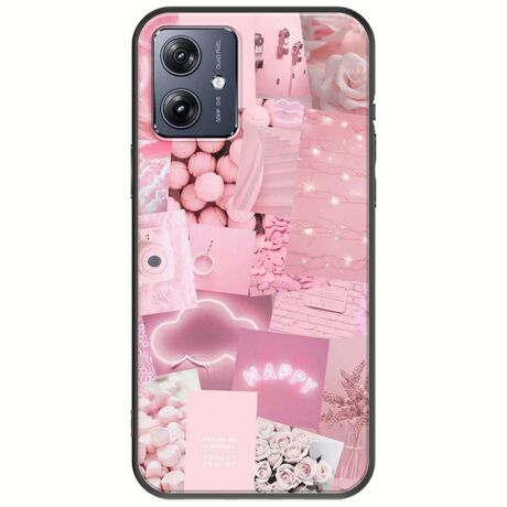 Aesthetic Pink Motorola Moto G54 5G Black TPU (Μαύρη Σιλικόνη)