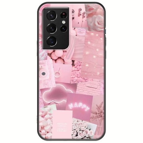 Aesthetic Pink Samsung Galaxy S21 Ultra Black TPU (Μαύρη Σιλικόνη)