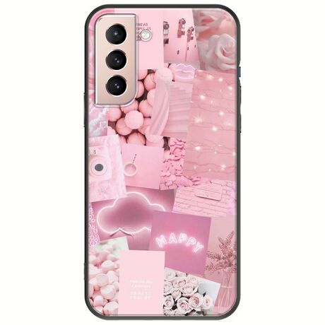 Aesthetic Pink Samsung Galaxy S21 FE 5G Black TPU (Μαύρη Σιλικόνη)