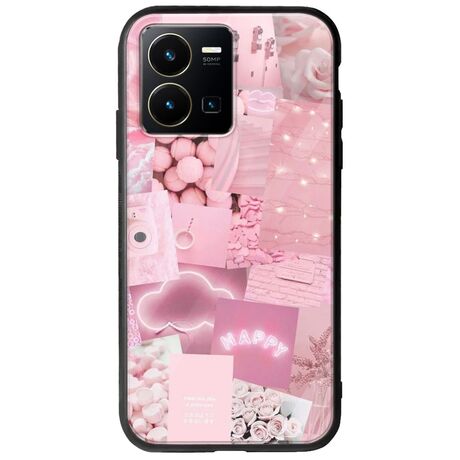 Aesthetic Pink Vivo Y35 Groove TPU (Tempered Glass και TPU)