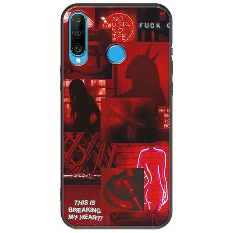 Aesthetic Red Huawei P30 Lite Black TPU (Μαύρη Σιλικόνη)