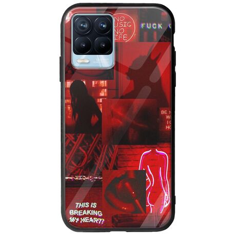 Aesthetic Red Realme 8 / 8 Pro Groove TPU (Tempered Glass και TPU)