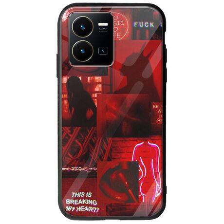 Aesthetic Red Vivo Y35 Groove TPU (Tempered Glass και TPU)