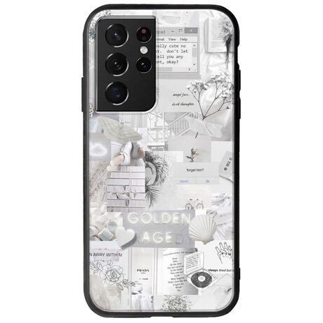 Aesthetic White Samsung Galaxy S21 Ultra Groove TPU (Tempered Glass και TPU)