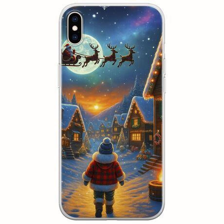 Santa Over The Village iPhone X / XS Flexible TPU (Διάφανη Σιλικόνη)