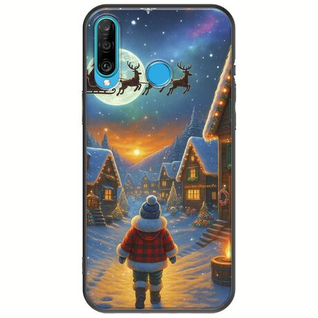 Santa Over The Village Huawei P30 Lite Black TPU (Μαύρη Σιλικόνη)