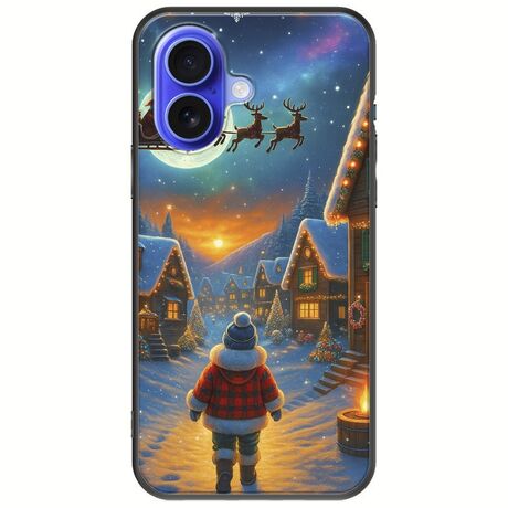 Santa Over The Village iPhone 16 Black TPU (Μαύρη Σιλικόνη)