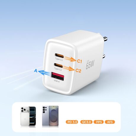 GaN fast charger 65W για laptop και smartphone