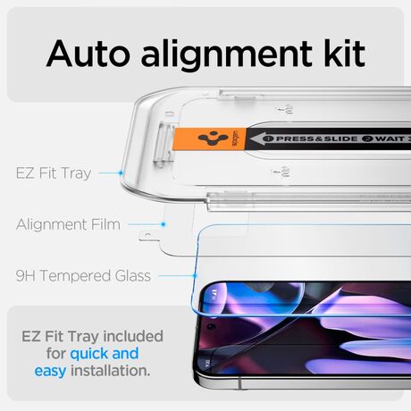 tempered glass Pixel 9a Spigen EZ Fit installation tray